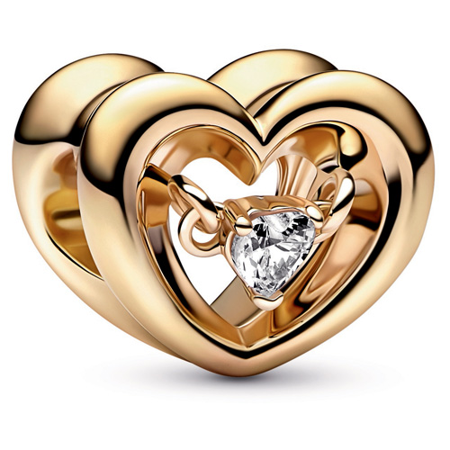 Gold Radiant Heart and Floating Stone Charm from Pandora Jewelry.  Item: 762493C01