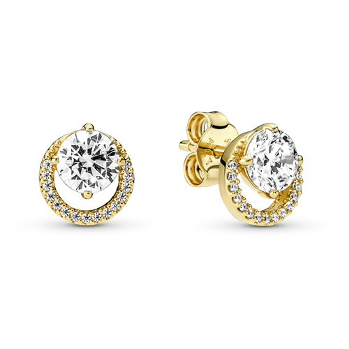 Pandora Gold Sparkling Round Halo Stud Earrings :: Earring Stories ...