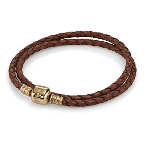 Pandora Brown Double Braided Leather Charm Bracelet Ball and 