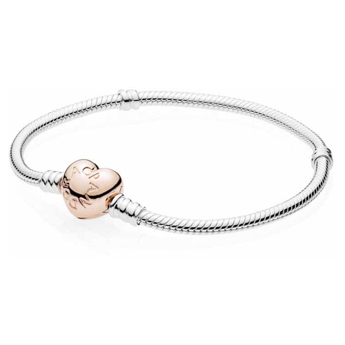 Pandora Sterling Bracelet with Rose Heart Clasp :: Pandora Bracelets ...