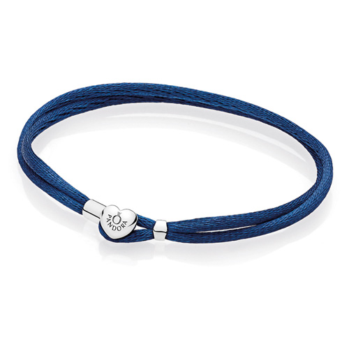 Silver Lockit Bracelet, Silver and Blue Polyester Cord
