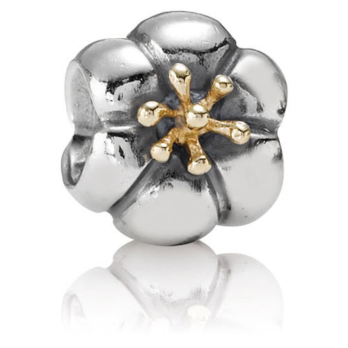 Retired Pandora Silver Flower with Gold Tip Charm :: 14K Gold ...