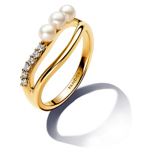Gold Organically Shaped Double Band Pearl Ring