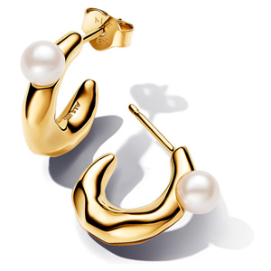 Gold Organically Shaped Pearl Hoop Earrings