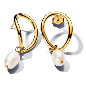 Gold Organically Shaped Circle and Baroque Pearl Earrings