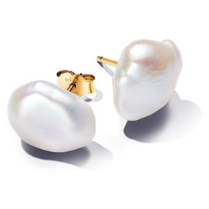 Gold Baroque Pearl Stud Earrings