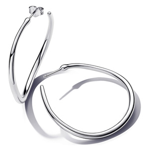 Silver Organically Shaped 42 mm Open Hoop Earrings